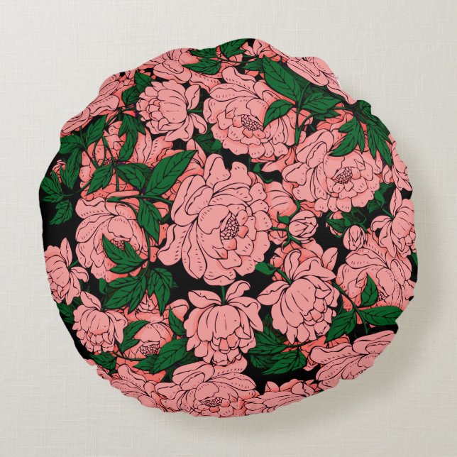 Pink Peonies Round Pillow (Back)
