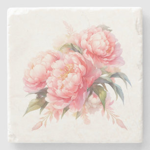 Pink Peonies Stone Coaster