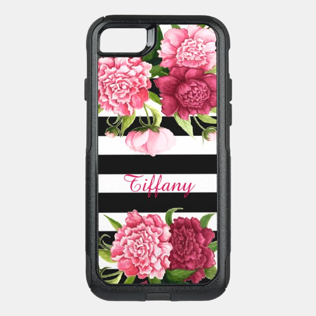 Pink Peonies Striped Otterbox iPhone 6 Case (Back)