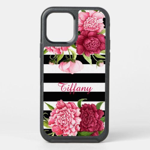 Pink Peonies Striped Otterbox OtterBox Symmetry iPhone 12 Case