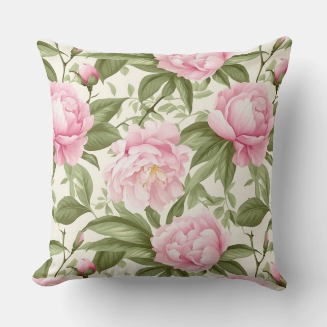 Pink Peonies Throw Pillow (Front)