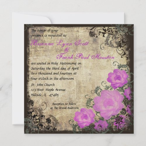 Pink Peonies Vintage Wedding Invitation