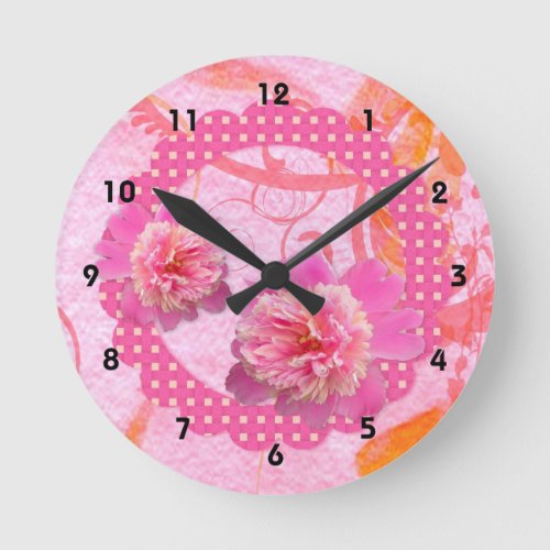 Pink Peonies Wall Clock