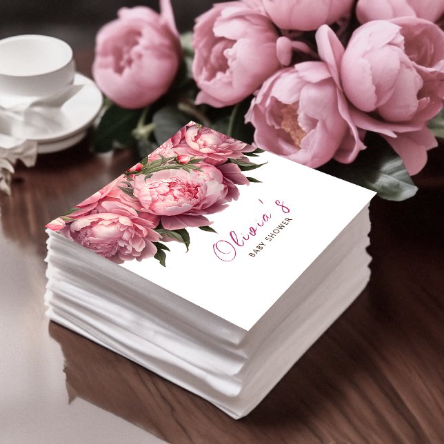 Pink Peonies Watercolor Baby Shower Napkins (Pink Peonies Watercolor Baby Shower Napkins)
