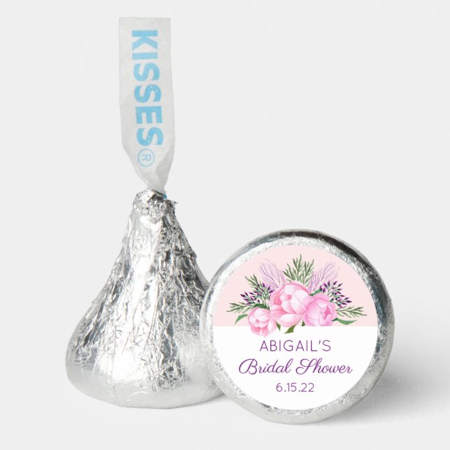 Pink Peonies Watercolor Bridal Shower Hershey®'s Kisses® (Front)