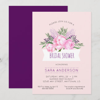 Pink Peonies Watercolor Bridal Shower Invitation