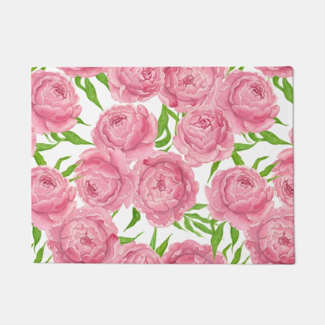 Pink peonies watercolor doormat (Front)