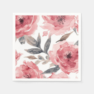 Pink Peonies Watercolor Floral Botanical Painted Napkins