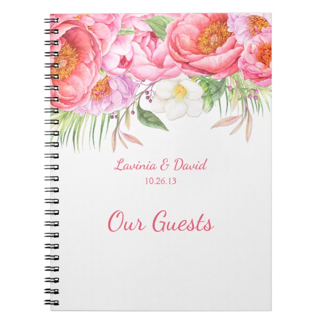 Pink Peonies Watercolor Florals Guest Book (Front)