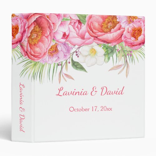 Pink Peonies Watercolor Florals Wedding Album Binder