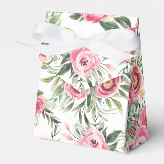 Pink Peonies Watercolor Flowers Favor Boxes (Front Side)