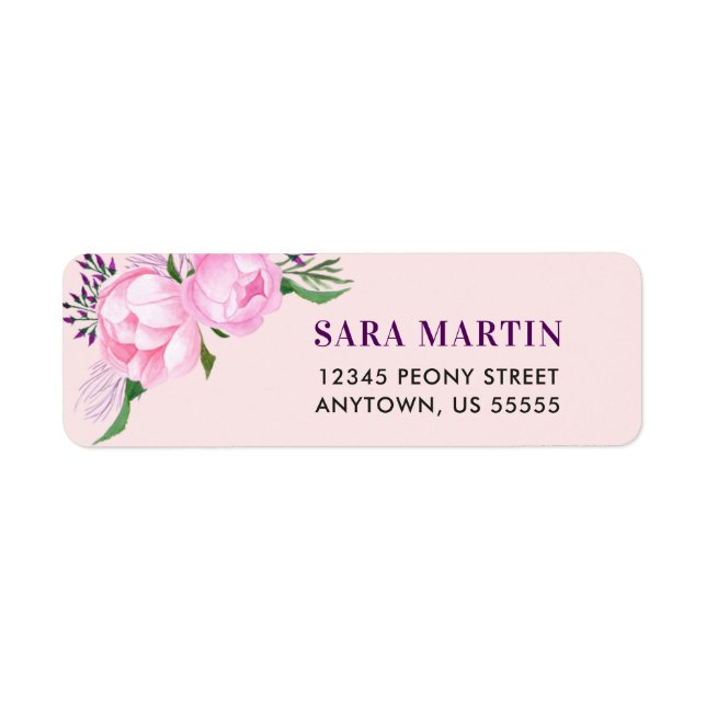 Pink Peonies Watercolor Label (Front)