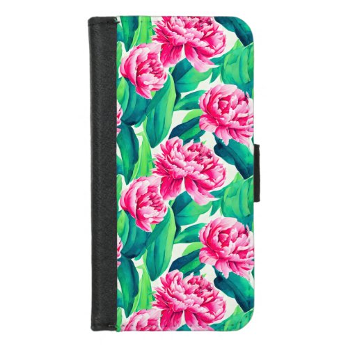 Pink Peonies Watercolor Print  iPhone 87 Wallet Case