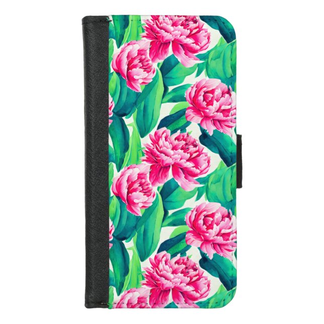 Pink Peonies Watercolor Print  iPhone Wallet Case (Front)