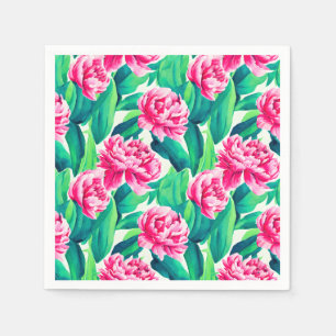 Pink Peonies Watercolor Print Napkins
