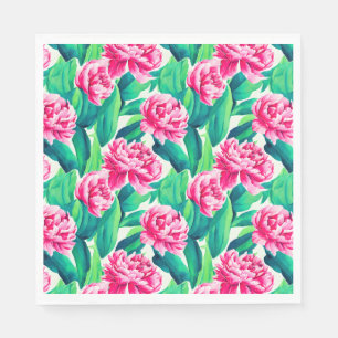 Pink Peonies Watercolor Print Napkins