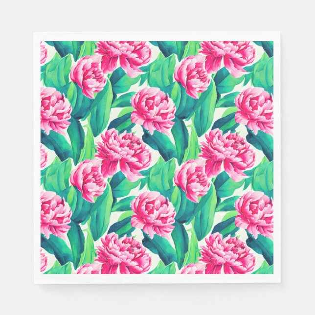 Pink Peonies Watercolor Print  Napkins (Front)