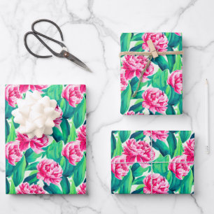 Pink Peonies Watercolor Print Wrapping Paper Sheets