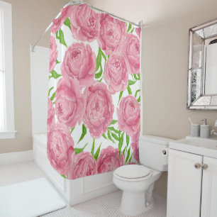 Pink peonies watercolor shower curtain