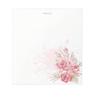 Pink Peonies Watercolor Splatter Custom Notepad