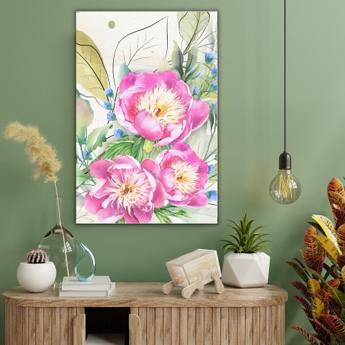 Pink Peonies Watercolor Stretched Canvas Print