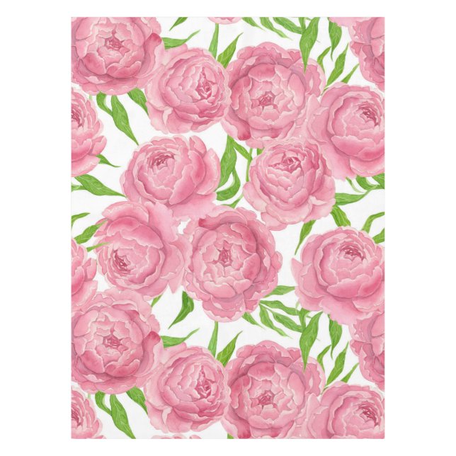 Pink peonies watercolor tablecloth (Front)