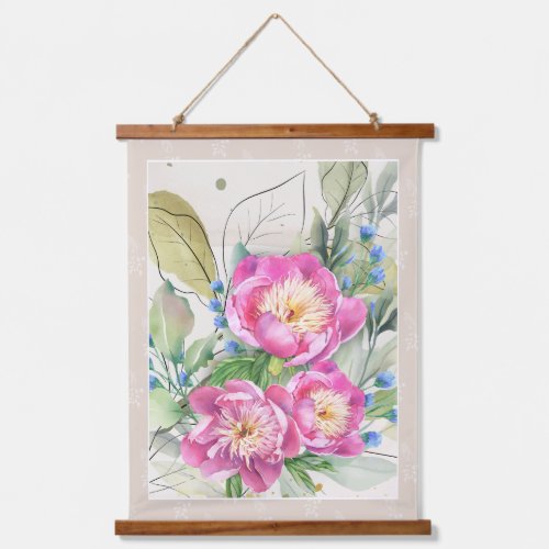 Pink Peonies Watercolor Wood Topped Wall Tapestry