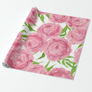 Pink peonies watercolor wrapping paper
