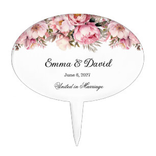 Pink Peonies Wedding Cake Topper