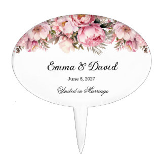 Pink Peonies Wedding Cake Topper