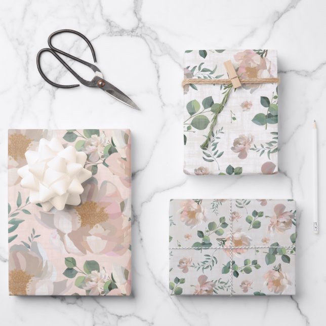 Pink Peonies Wedding Gift Wrap (Front)