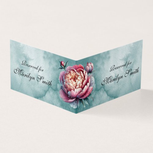 Pink Peonies Wedding Name Place Card