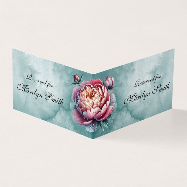 Pink Peonies Wedding Name Place Card (Outside)