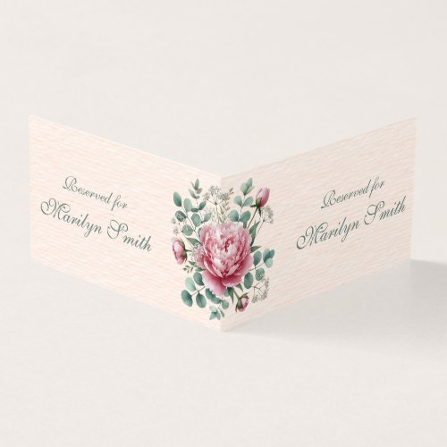 Pink Peonies Wedding Name Place Card