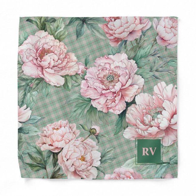 Pink Peonies Wedding Pocket Square Bandana (Front)