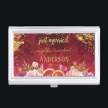 Pink Peonies Wedding Ring Red Gold Just Married Business Card Case<br><div class="desc">Pink Peonies Wedding Ring Red Gold Just Married Business Card Holder. A keepsake that you will keep forever. Our custom printed blanket makes the perfect baby announcement prop, baby shower gift, monthly milestone backdrop, stroller cover, play mat, and every day snuggling. Want this design on a different product? Click on...</div>
