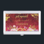 Pink Peonies Wedding Ring Red Gold Just Married Business Card Case<br><div class="desc">Pink Peonies Wedding Ring Red Gold Just Married Business Card Holder. A keepsake that you will keep forever. Our custom printed blanket makes the perfect baby announcement prop, baby shower gift, monthly milestone backdrop, stroller cover, play mat, and every day snuggling. Want this design on a different product? Click on...</div>