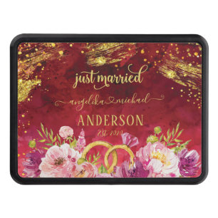 Pink Peonies Wedding Ring Red Gold Just Married Hitch Cover