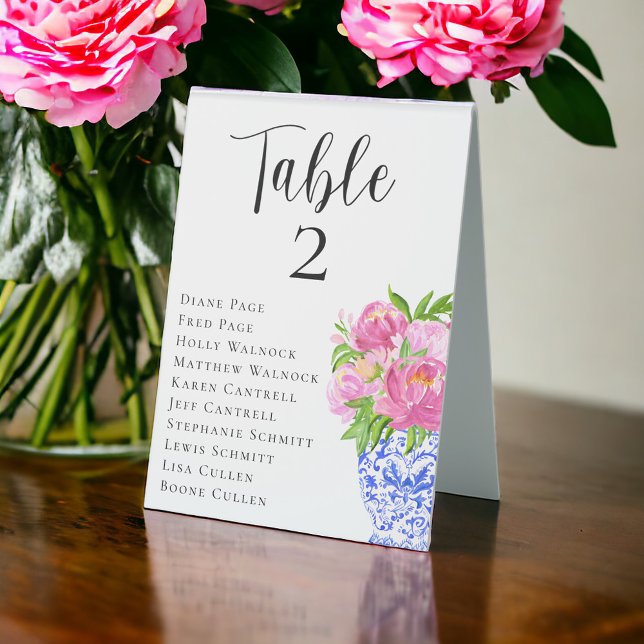Pink Peonies Wedding Seating Chart Table Number Table Tent (Creator Uploaded)