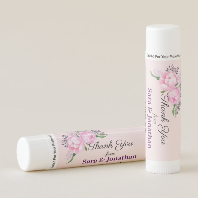 Pink Peonies Wedding Thank You Favor Lip Balm (Front)