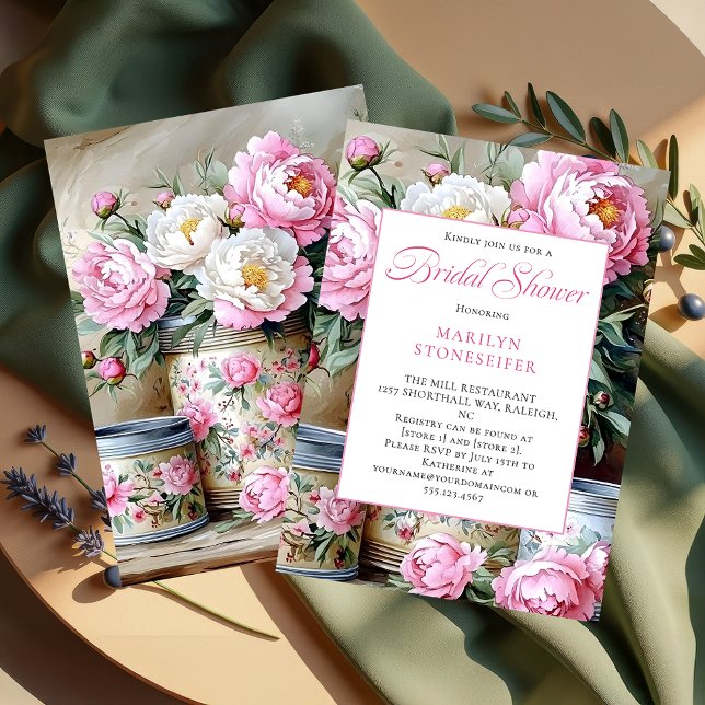 Pink Peonies White Daisies in Mason Jar Invitation (Creator Uploaded)