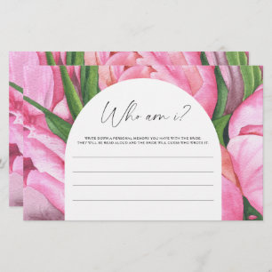 Pink peonies - Who am I bridal shower game Stationery