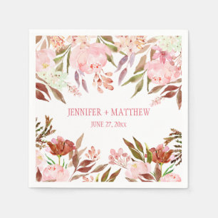 Pink Peonies Wildflowers Greenery Reception Napkins