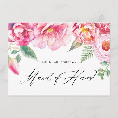 Pink Peonies Will You Be My Maid of Honor Enclosure Card