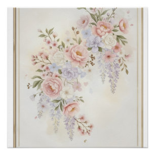 Pink Peonies & Wisteria Elegant Floral Bouquet Poster