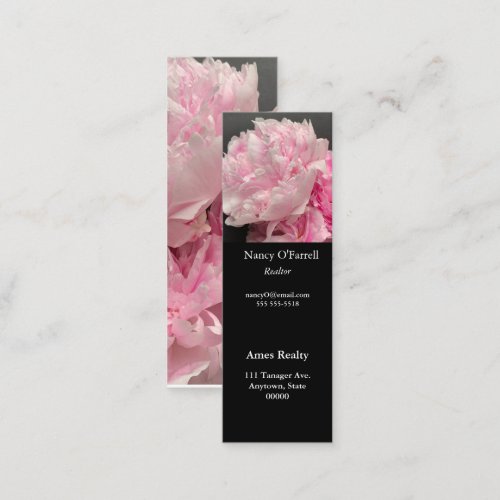 Pink peonies with text space bookmark mini business card