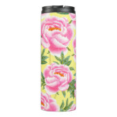 Pink Peonies - Yellow Personalized Thermal Tumbler (Back)