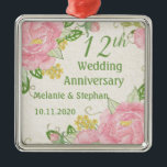 Pink peony 12th Wedding Anniversary Ornament<br><div class="desc">Watercolor retro pink peony on a wood background 12th (any year) Wedding Anniversary ornament. Peony flower is the symbol of 12th Wedding Anniversary. Peonies are known as the flower of riches and honor. With their lush, full, rounded bloom, peonies embody romance and prosperity and are regarded as an omen of...</div>
