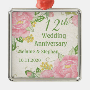 Pink peony 12th Wedding Anniversary Ornament