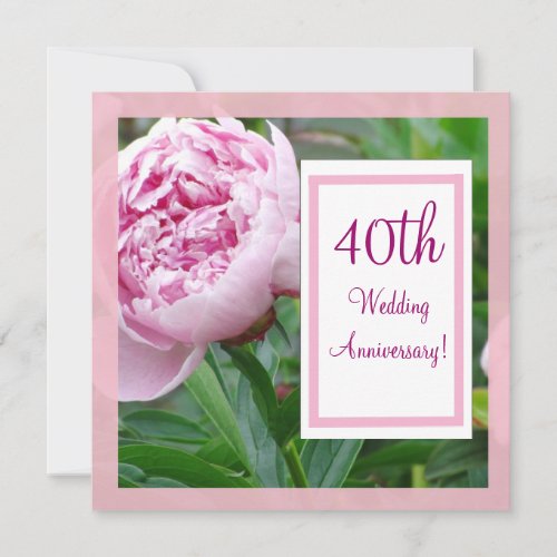 Pink Peony 40th Wedding Anniverary Invitation